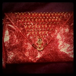 Red Shiny Skull Clutch